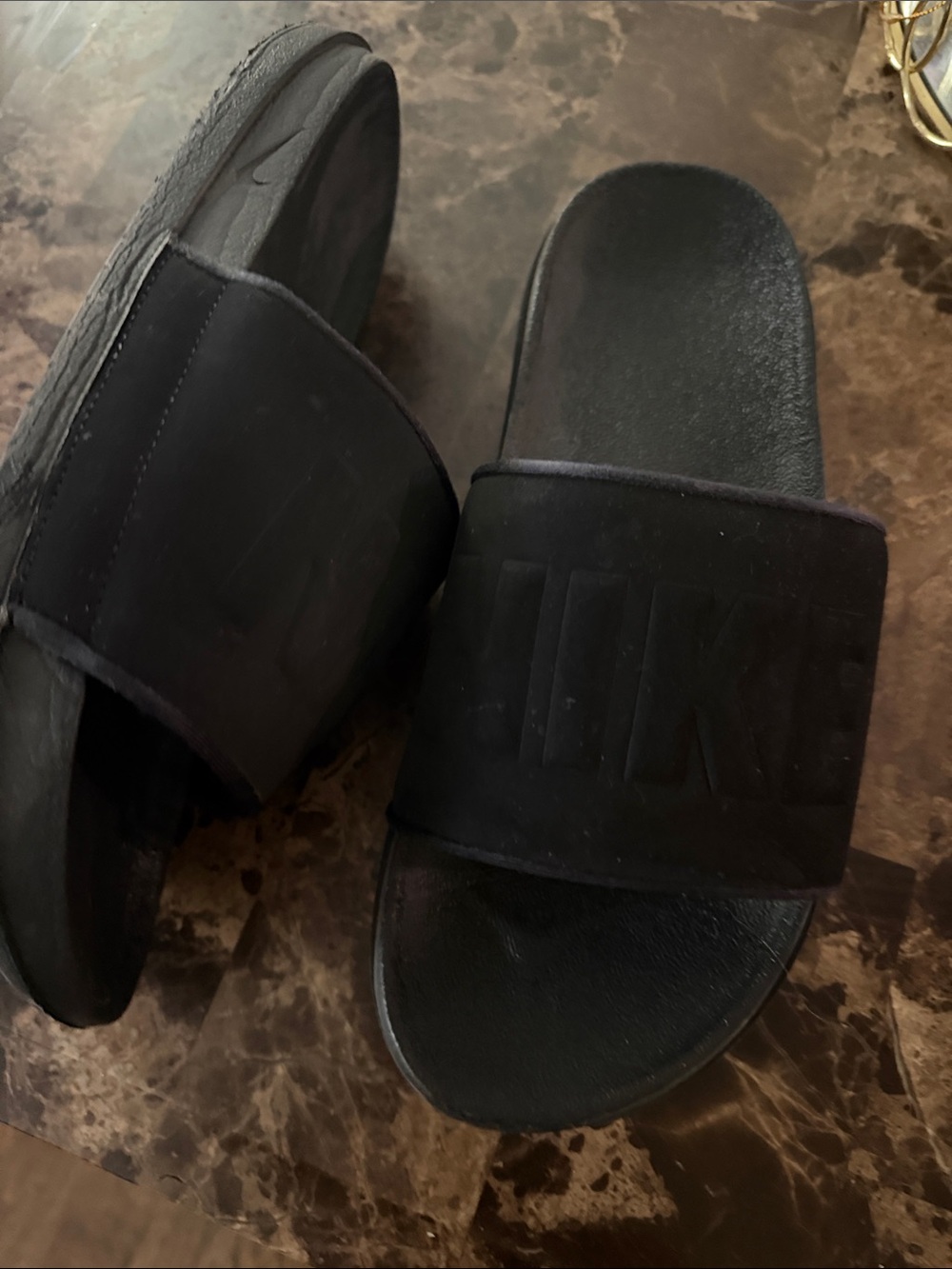Black Slide Sandals - Suede Strap